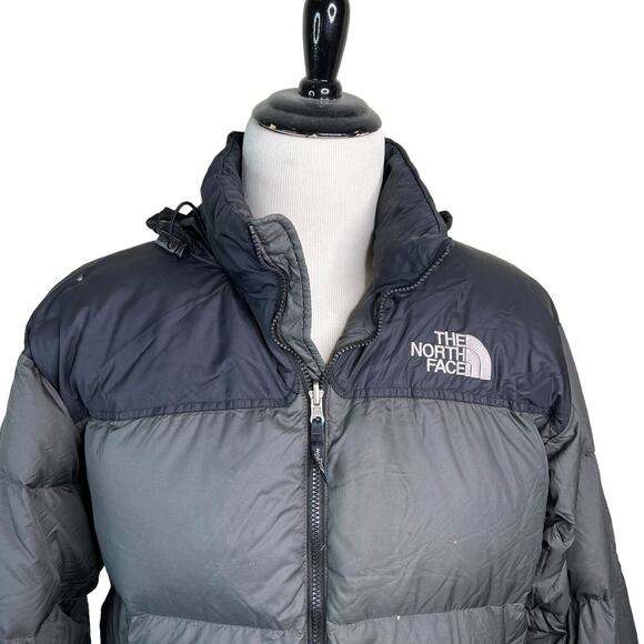 North Face VTG 00s 700 Goose Down Nuptse Puffer Jacket Coat FLAW Black Gray XL - Picture 3 of 10